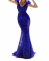 Portia And Scarlett Feather Straps Embroidered Illusion Dress In Cobalt In Blue