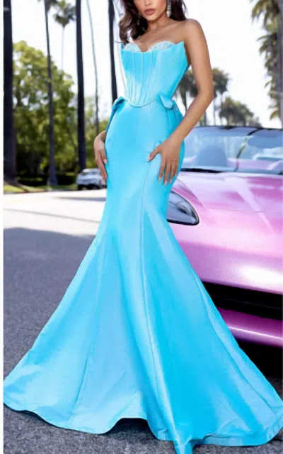 Portia And Scarlett Mermaid Gown With Detachable Side Bows In Blue