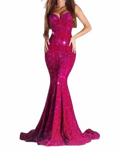 Portia And Scarlett Strapless Long Prom Dress In Magenta In Multi