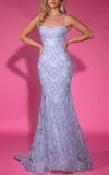 Portia And Scarlett Mermaid Strapless With Glitter Lace In Light Blue In Gray