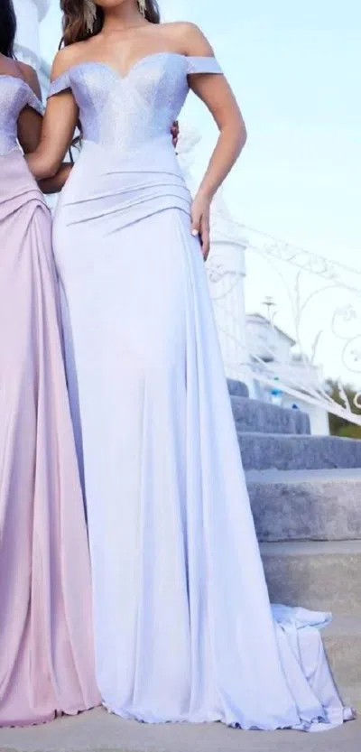 Portia And Scarlett Off Shoulder Trumpet Gown In Ice In Blue