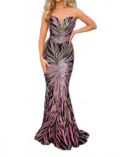 Portia And Scarlett Off The Shoulder Dress In Black/ Pink/ Gold In Multi