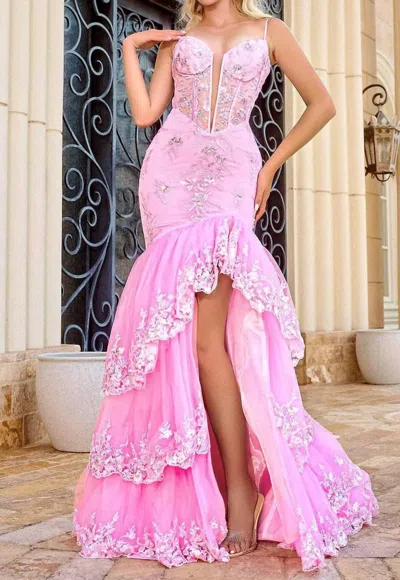 Portia And Scarlett Petal Dream Corset Mermaid Gown In Pink