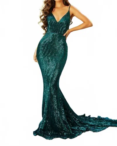 Portia And Scarlett Plunging V-neck Gown In Emerald In Green