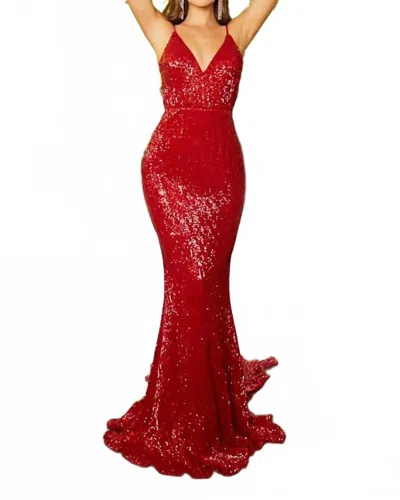 Portia And Scarlett Plunging V-neck Gown In Red