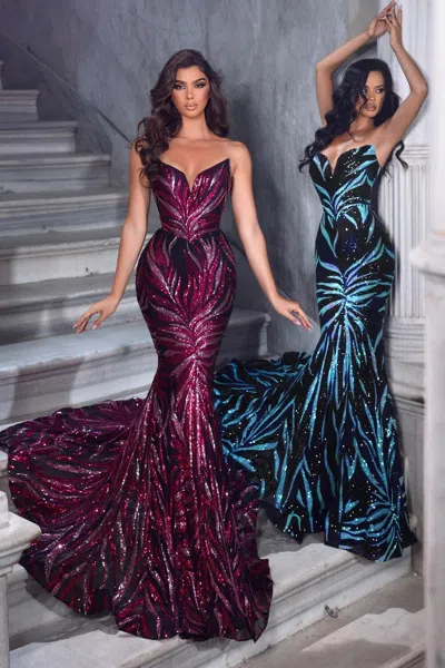 Portia And Scarlett Ps22538 Long Strapless Mermaid Prom Dress In Multi