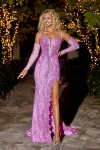 Portia And Scarlett Ps23442 Long Fitted Applique Slit Formal Prom Dress In Pink