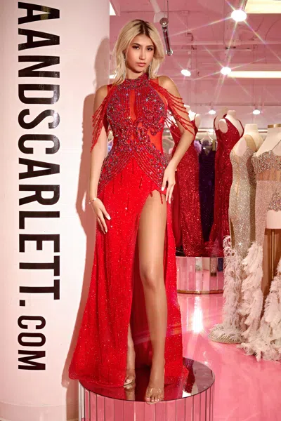 Portia And Scarlett Ps23704c Long Fitted Prom Dress In Red