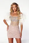 Portia And Scarlett Ps23731c Short Off Shoulder Feather Homecoming Dress In Pink