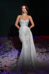 Portia And Scarlett Ps23928 Long Formal Sequin Glitter Prom Dress In Silver
