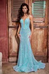 Portia And Scarlett Ps24038 Long Prom Beaded Dress In Blue
