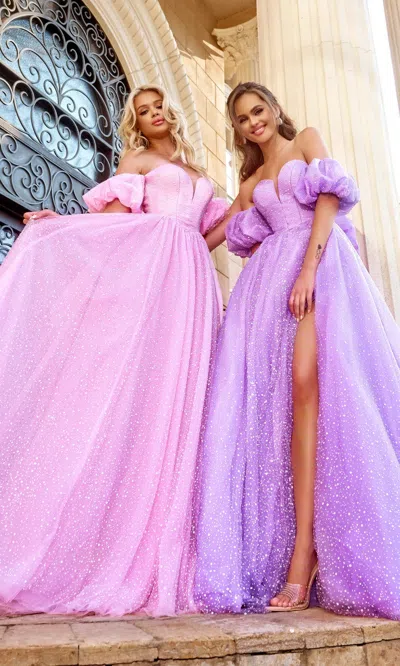 Portia And Scarlett Ps24066 Long Glitter Ball Gown Formal Prom Dress In Purple
