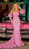 Portia And Scarlett Ps24144 Long Mermaid Formal Applique Prom Dress In Pink