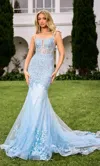 Portia And Scarlett Ps24252 Fitted Long Beaded Formal Prom Dress In Blue