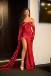 Portia And Scarlett Ps24402 Prom Fitted Long Formal Corset Evening Dress In Red
