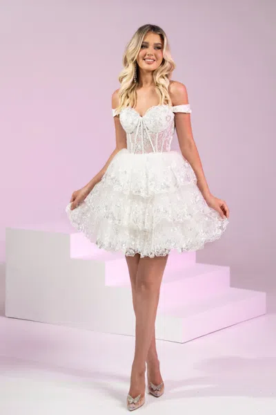 Portia And Scarlett Ps24405 Short A Line Beaded Cocktail Dress In White