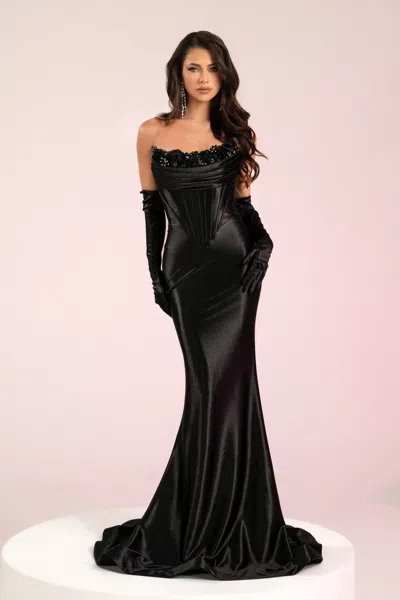 Portia And Scarlett Ps24410 Long Fitted Formal Beaded Prom Dress In Black