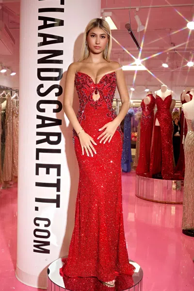 Portia And Scarlett Ps24878c Long Formal Prom Dress In Red