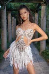 Portia And Scarlett Ps24898c Homecoming Short Feather Cocktail Dress In Silver