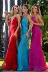 Portia And Scarlett Ps25152 Long Formal Fitted Lace Evening Prom Dress In Multi