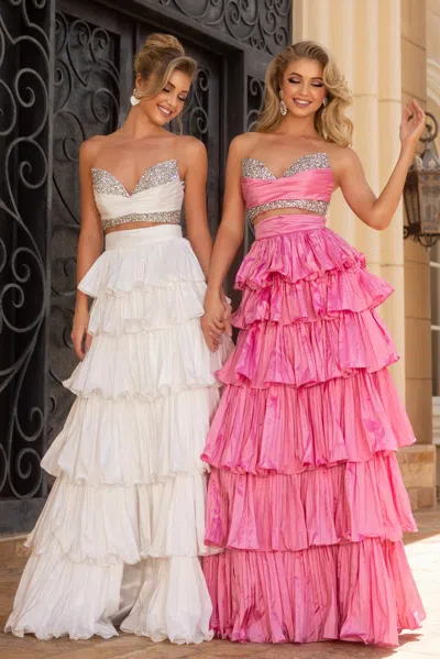 Portia And Scarlett Ps25164 Two Piece Long Beaded Ball Gown Prom Dress In White