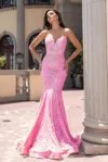 Portia And Scarlett Ps25168 Prom Long Mermaid Formal Lace Dress In Pink