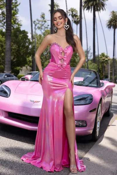 Portia And Scarlett Ps25174 Prom Long Formal Fitted Metallic Dress In Pink