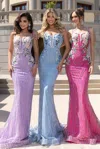 Portia And Scarlett Ps25180 Glitter Prom Long Beaded Applique Formal Dress In Pink