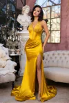 Portia And Scarlett Ps25189 Prom Long Fitted Slit Formal Dress In Gold