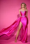 Portia And Scarlett Ps25203 Long Beaded Formal Overskirt Prom Dress In Pink