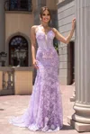Portia And Scarlett Ps25234 Long Mermaid Formal Glitter Corset Prom Dress In Purple