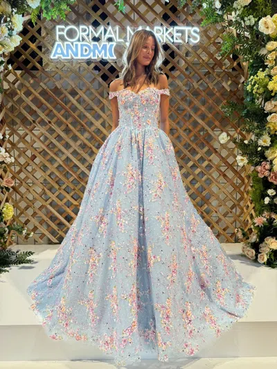 Portia And Scarlett Ps25270 Beaded Long Ball Gown Corset Prom Dress In Blue