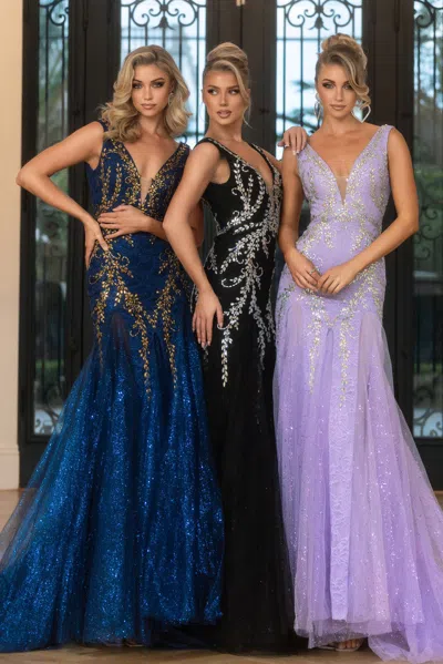 Portia And Scarlett Ps25289 Glitter Long Mermaid Formal Beaded Prom Dress