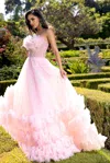Portia And Scarlett Ps25304 Long Beaded Ball Gown Corset Prom Dress In Pink