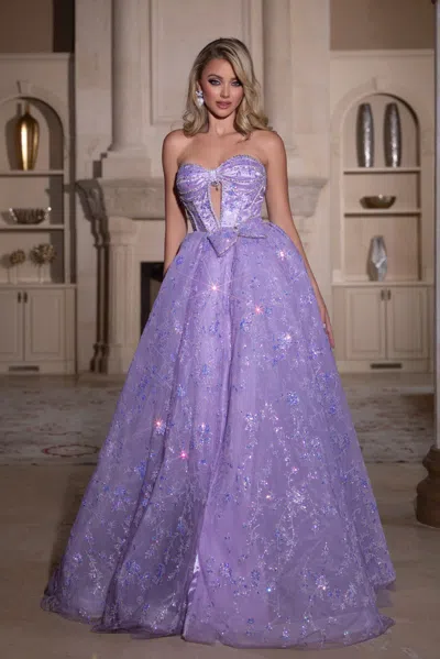 Portia And Scarlett Ps25315 Long Ball Gown Beaded Applique Prom Dress In Purple