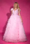 Portia And Scarlett Ps25317 Beaded Log Ball Gown Feather Prom Dress In Pink