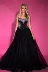 Portia And Scarlett Ps25336 Glitter Long Ball Gown Beaded Corset Prom Dress In Black