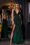 Portia And Scarlett Ps25472c Fitted Slit Long Formal Beaded Prom Dress In Green