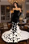 Portia And Scarlett Ps25629e Long Applique Formal Corset Velvet Prom Dress In Black