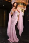 Portia And Scarlett Ps25698e Long Formal Prom Beaded Overskirt Dress In Pink