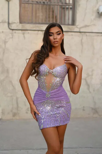 Portia And Scarlett Ps25727 Short Fitted Cocktail Mini Glitter Dress In Purple