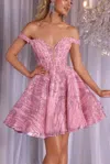 Portia And Scarlett Ps25735 Homecoming Short A Line Cocktail Glitter Dress In Pink