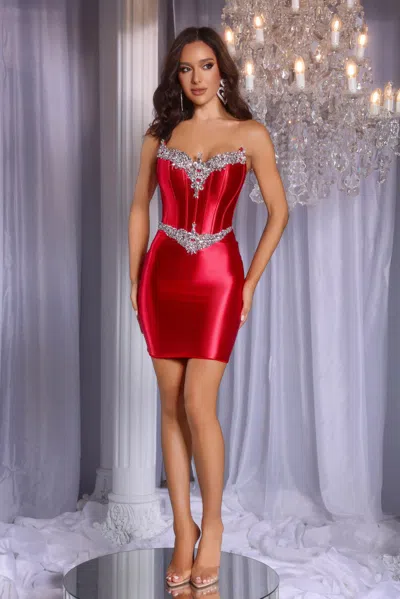 Portia And Scarlett Ps25741 Cocktail Short Mini Beaded Dress In Red