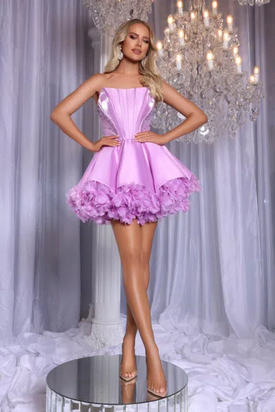 Portia And Scarlett Ps25776 A Line Cocktail Ruffle Short Dress In Purple