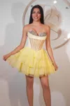 Portia And Scarlett Ps25799 Beaded Short Homecoming A Line Prom Dress In Yellow