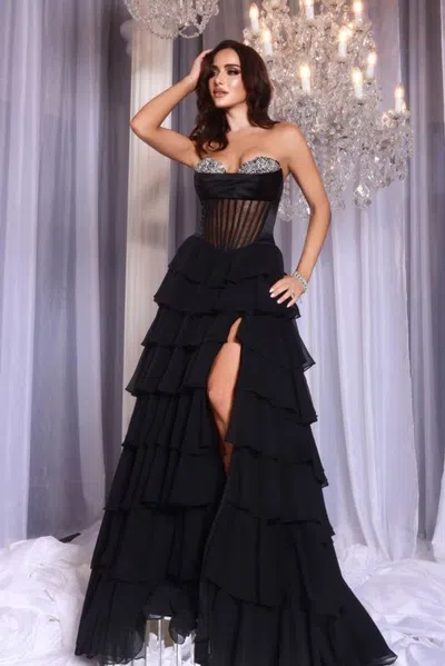 Portia And Scarlett Ps25961 Prom Long Tiered A Line Slit Formal Dress In Multi
