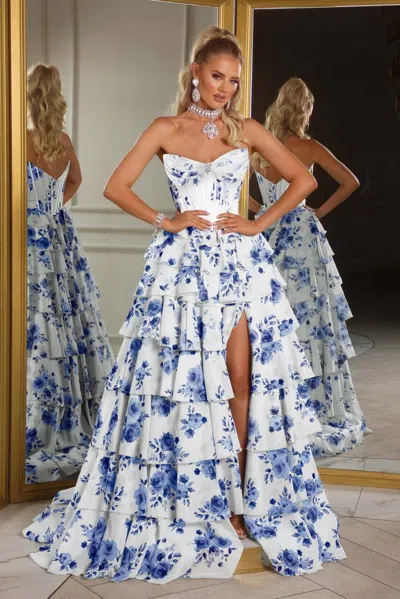 Portia And Scarlett Ps25966 Slit Long Formal Ruffle Prom Dress In Multi