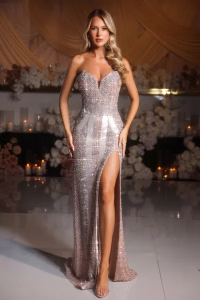 Portia And Scarlett Ps25986c Prom Beaded Long Formal Slit Dress