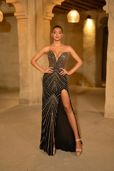 Portia And Scarlett Ps25991c Fitted Long Slit Prom Formal Dress In Multi