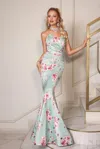 Portia And Scarlett Ps26001 Prom Long Floral Print Fitted Formal Dress In Green